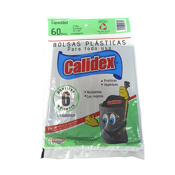 BOLSAS PLASTICAS 6und 60L CALIDEX