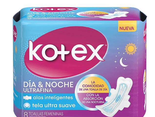 KOTEX TOALLAS DIA Y NOCHE 8und